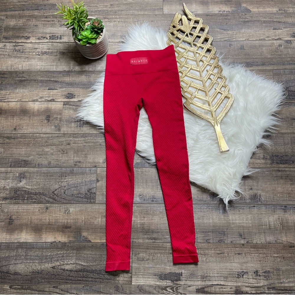 Balance Athletica High Waist Red Quilted Leggings